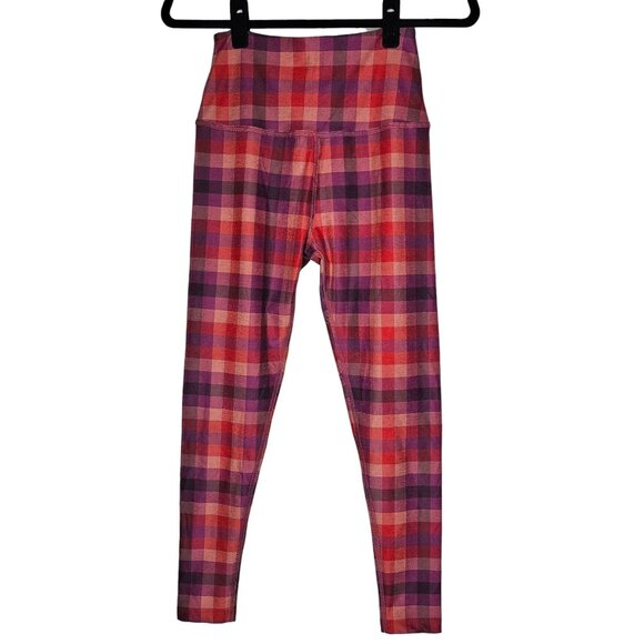 Beyond Yoga Pants - Beyond Yoga M Pink Orange Leggings Plaid Softmark Caught In Midi Gym Athletic